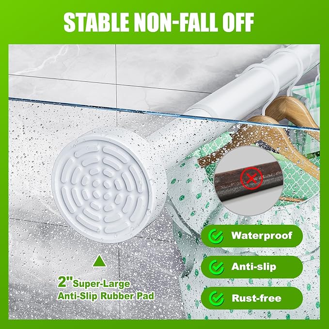 Ausemku Shower Curtain Rod - 32-43 Inch Rustproof Tension Rod, Non-Slip Spring Design, No Drilling Adjustable Curtain Rod for Bathroom, Kitchen, and Closet（White）
