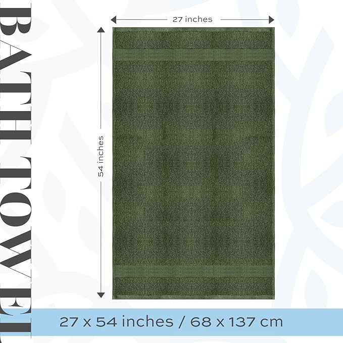White Classic Luxury 4-Piece Large Bathroom Towel Set - 700 GSM Cotton Ultra Soft Towels 27x54 | High Absorbency & Quick Dry | Hotel Plush Dark Green Towels