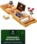 Non-Foldable Bathtub Tray Caddy for Tub, Bamboo Bath Shelf, Premium Wood Bath Table, Expandable Bathtub & Bathroom Accessories, New Home Gifts for Mom, Housewarming, Anniversary