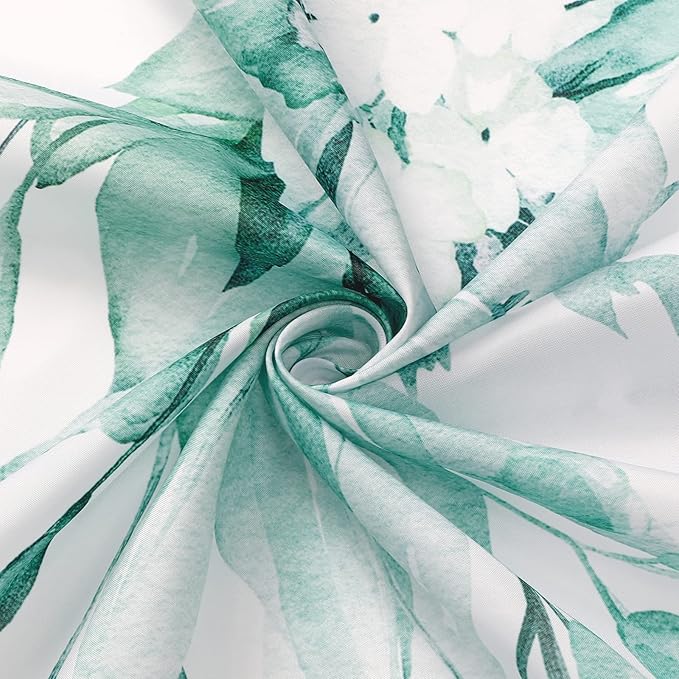 Gibelle Long Shower Curtain 72 x 78, Teal Floral Shower Curtain for Bathroom, Watercolor Plant Eucalyptus Leaves Fabric Shower Curtain Set