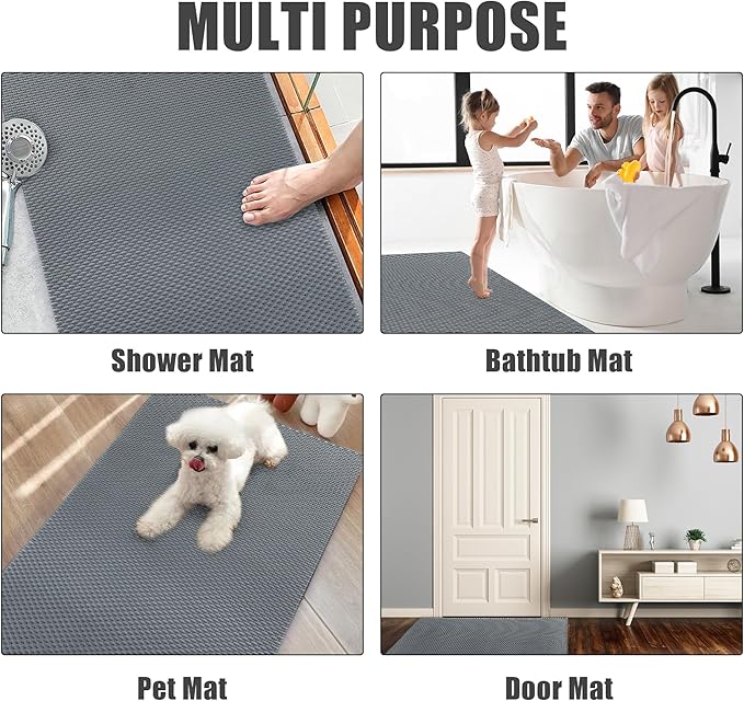 HOMBYS 35 x 24 Extra Large Shower Mat for Shower Stall Tub, Non Slip Bath Mat Bathroom Accessories, PVC Mats for Shower and Bathroom, Quick Drying, (Gray, 35"x24")