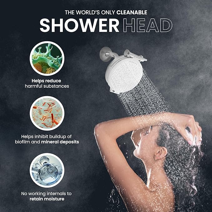 Shower Clear-The World’s Only Cleanable Shower Head with Patented Open-Clean Design to Reduce Moisture and Buildup, High Pressure Flow, Universal Fit -Chrome (1.1 lbs, 5.5 inches)