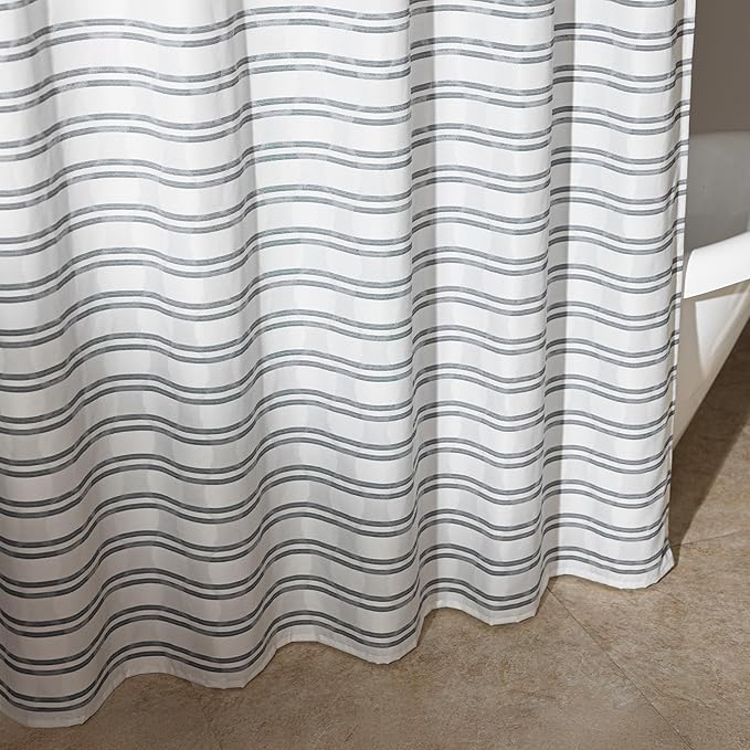 Amazon Basics Geometric Jacquard Fabric Shower Curtain for Bathroom, Lightweight, Waterproof and Washable, 72" W x 86" L, Grey Striped
