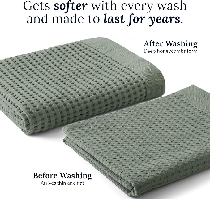 GILDEN TREE Waffle Bath Sheet Quick Dry Towel, Thin Luxury Bath Towels, 40x80 Large Bath Towels 2 Pack Bath Sheets, Modern Style (Faded Black)