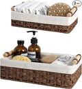 StorageWorks Small Baskets for Organizing, Decorative Storage Baskets for Bathroom with Liner, Basket for Toilet Tank Top, Brown, Set of 2