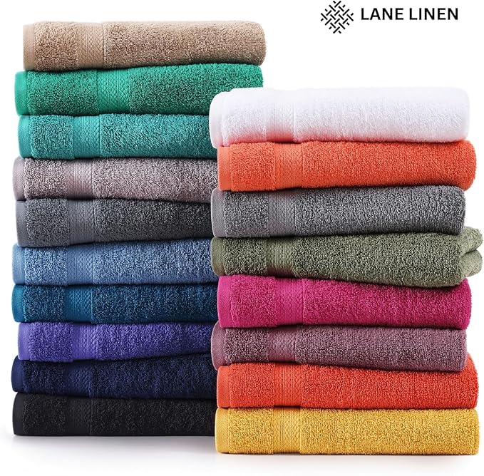 Lane Linen Complete 24 PCs Bath Towel Set For Family - 100% Ring Spun Cotton - Quick Dry, Soft & Absorbent Towels For Bathroom - Perfect for Kids, Guest & Everyday Use - Oeko Tex Certified -Space Grey