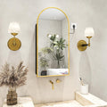 FKWin Arched Bathroom Medicine Cabinet with Mirror and Power Outlet, Gold Wall Mounted Mirror Medicine Cabinet for Left or Right Opening, not Recessed, Vanity Bathroom Mirrors, Gold, 16x32 inch