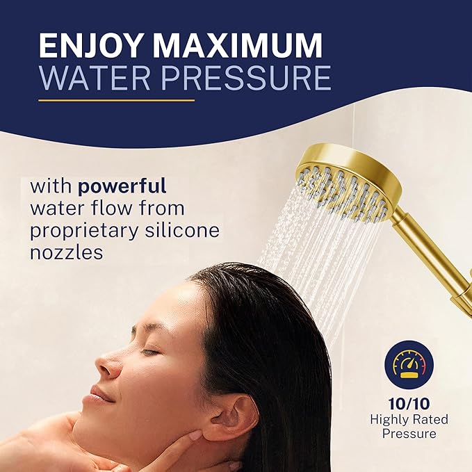 HammerHead Showers® Solid METAL 27.5 Inch Shower Slide Bar Set and Handheld Shower Head with Hose — BRUSHED GOLD — 2.5 GPM High Pressure Spray Wand — Easily Adjust Height & Angle of Handshower