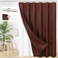 3 in 1 Extra Long Brown Shower Curtain Set-72 W x 84 H, Modern Waffle and PEVA Liner Set with 12 Stainless Steel Hooks, Waterproof Fabric for Bathroom