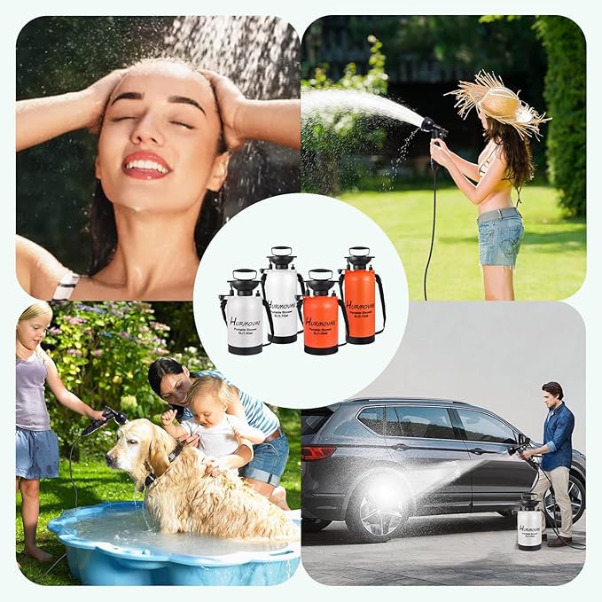 1.3 Gallon/5L Portable Shower–10 Spray Modes, Nylon Insulated Sleeve & No Electric Needed, Beach Shower for Surfing, Travel & Hiking, Portable Water Sprayer, White