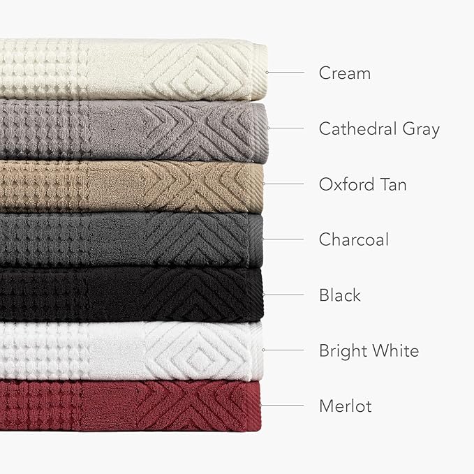 Texere 100% Organic Cotton Diamond Jacquard 700 GSM Luxury Bath Towel Sets - Ultra Soft and Absorbent Hotel and Spa Quality (Diamond, Black, 2 Hand & 2 Wash Towels)