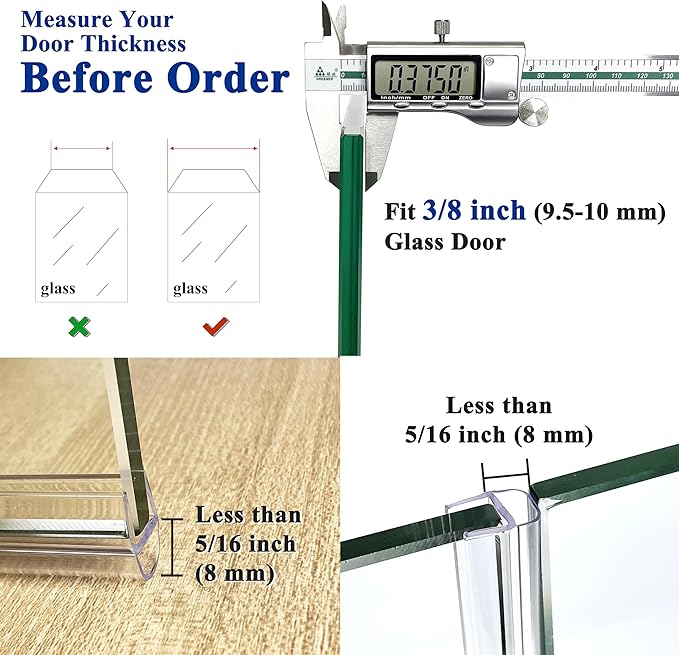 Frameless Shower Door Seal Strip 4 Pack x 39 Inch U for 3/8" Thick Glass Shower Door Side Seal Strip Bottom Seal Door Sweep, Ultra Clear Polycarbonate, Stop Shower Leaks Create A Water Barrier