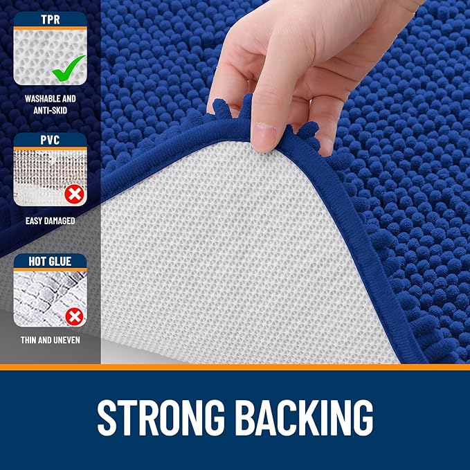 OLANLY Bathroom Rugs Sets 2 Piece, Soft Absorbent Chenille Bath Mats and U-Shaped Contour Toilet Mat Area Rug Set, Machine Washable Bath Carpet, Home Decor Accessories(24"x16"+24"x20", Royal Blue)