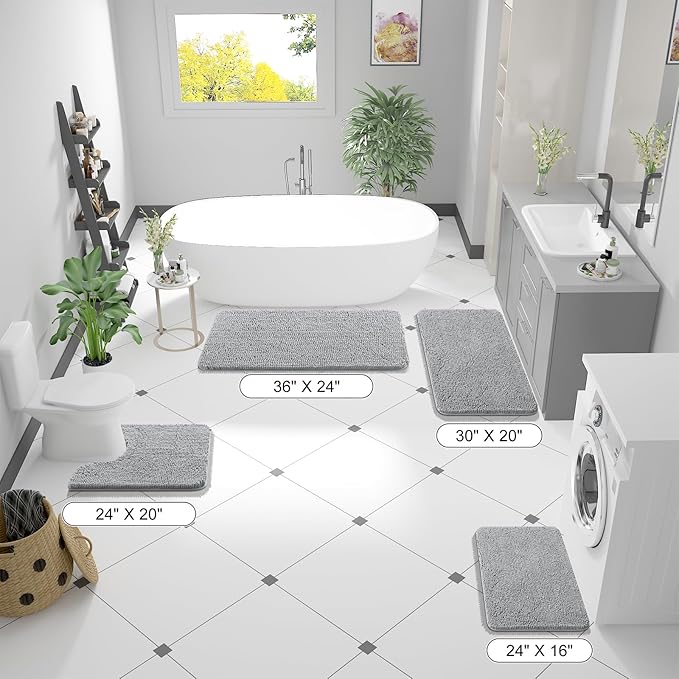 OLANLY Bathroom Rugs 44x32, Extra Soft Absorbent Chenille Bath Rugs, Rubber Backing Quick Dry, Machine Washable Bath Mats for Bathroom Floor, Tub and Shower, Home Decor Accessories, Light Grey