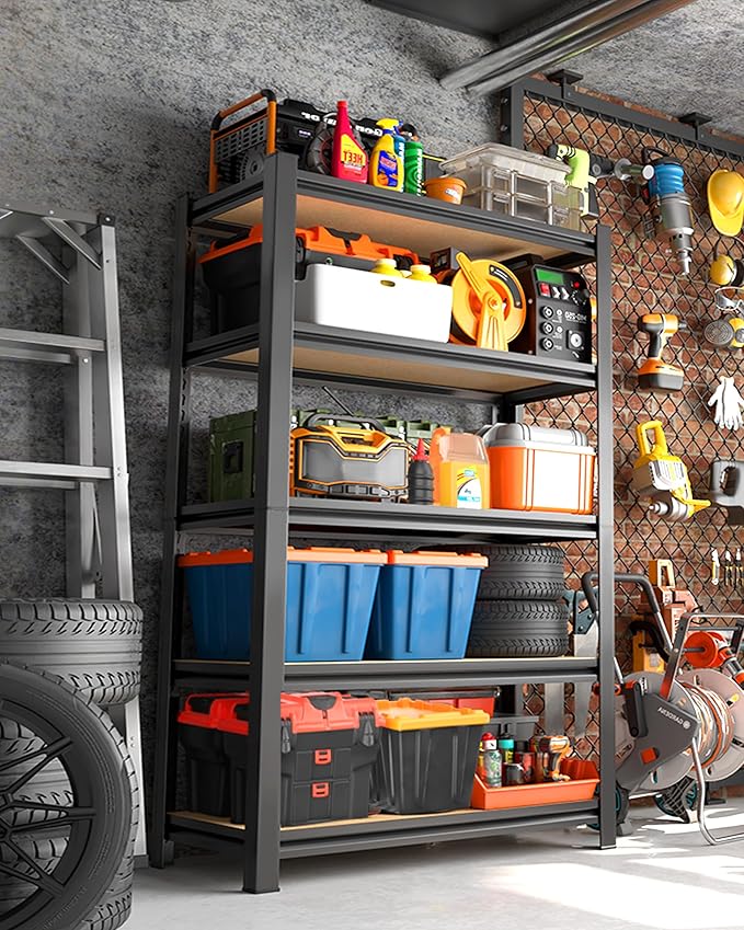 AOARGG Set of 2 Storage Shelves, 2500LBS Heavy Duty Garage Shelving, 5-Tier Metal Shelf, Adjustable Shelving Unit, for Kitchen, Basement, Warehouse, Pantry, 19.7" Dx45.6 Wx78 H, Black