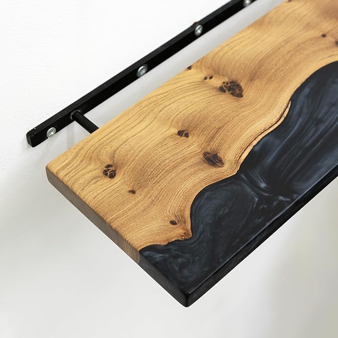 RWA Straight Edge Floating Shelf – Unique Wood Floating Shelf for Wall Decor, Living Room, Bedroom, or Bathroom – Sleek Decorative Wall Shelves for Home & Office (Straight/Black, Medium - 16x6)