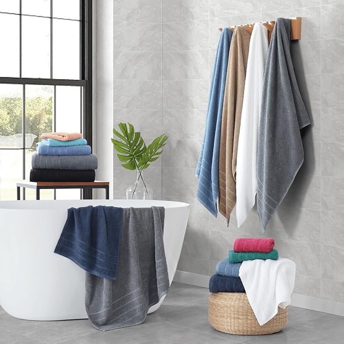 Casa Platino 100% Cotton Luxury Bath Towel Set - 18 Pieces - Ring Spun, Super Soft & Highly Absorbent - 6 Bath, 6 Washcloths, 6 Hand Towels for Bathroom - Holds Well After Multiple Washes - Navy Blue