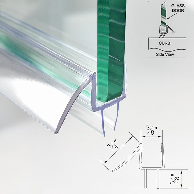 Shower Door Seal Strip Kit 3 Packs, 2 PCS 84" Shower Door Side Seals and 1 PC 36" Shower Door Sweep Bottom Seal for 3/8" (10mm) Thick Glass Shower Door Polycarbonate