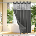 Gibelle No Hook Waffle Weave Shower Curtain with Snap-in Fabric Liner Set for Bathroom, Hotel Style with Mesh Top Window, Waterproof & Washable, Charcoal Grey, 72x74