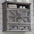 ACCOHOHO Bathroom Wall Cabinet, Farmhouse Medicine Cabinet, 24" Wide Cabinet with Drawer, Adjustable Shelf, Double Barn Doors, Storage Cabinet for Bathroom, Kitchen, Living Room, Grey Wash