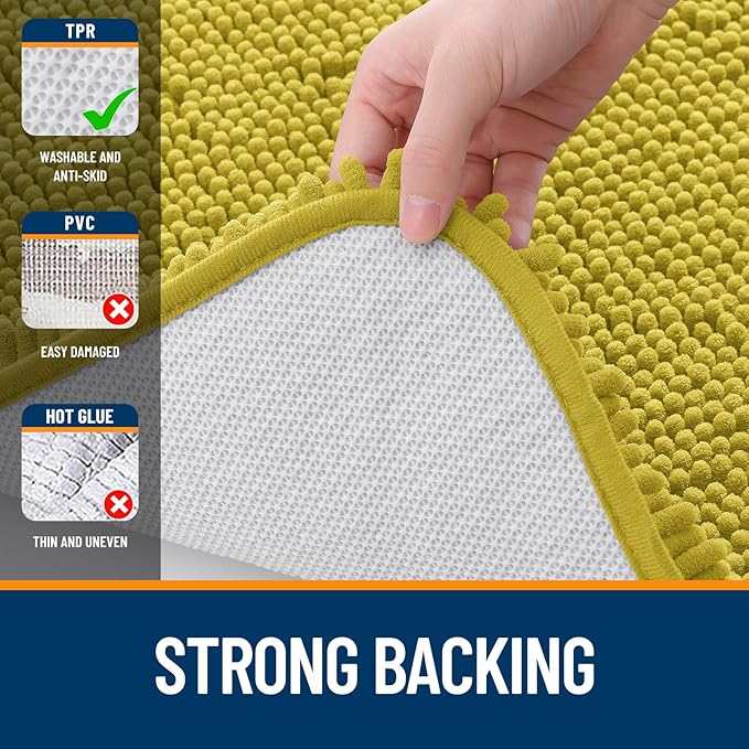OLANLY Bathroom Rugs 24x16, Extra Soft Absorbent Chenille Bath Rugs, Rubber Backing Quick Dry, Machine Washable Bath Mats for Bathroom Floor, Tub and Shower, Home Decor Accessories, Deep Mustard
