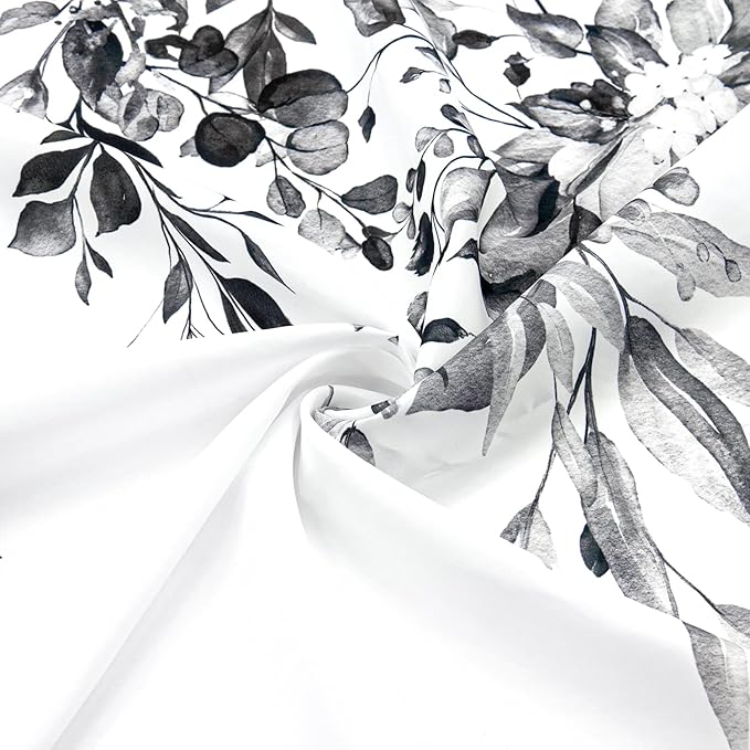 Gibelle Extra Long Shower Curtain 72 x 84, Black and White Floral Shower Curtain, Watercolor Plant Eucalyptus Leaves Fabric Shower Curtain Set