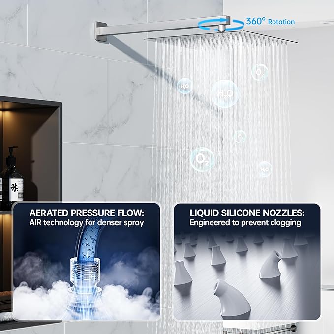 10 Inch Luxury Rain Shower Faucet Set, Brushed Nickel Shower System with Rainfall Shower Head and Handheld Spray, SUS304 Stainless Steel and Solid Brass Wall Mounted Shower Valve Trim Kit