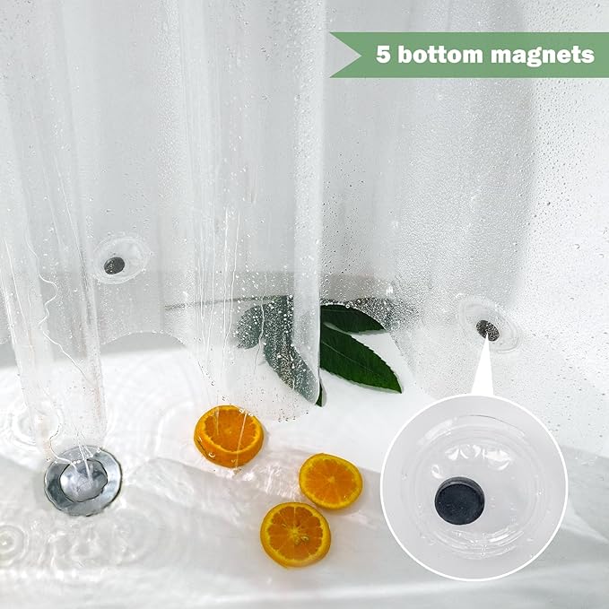 UFRIDAY Stall Clear Shower Curtain Liner 48 x 72 inches,Heavy Duty Liner Waterproof Transparent Shower Curtain for Bathroom PEVA with 3 Magnets Bottom