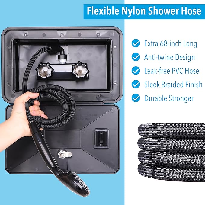 RV Outdoor Shower Exterior Shower Box Kit for RV, Camper, Van, Travel Trailer, Motorhome and Boat, Black