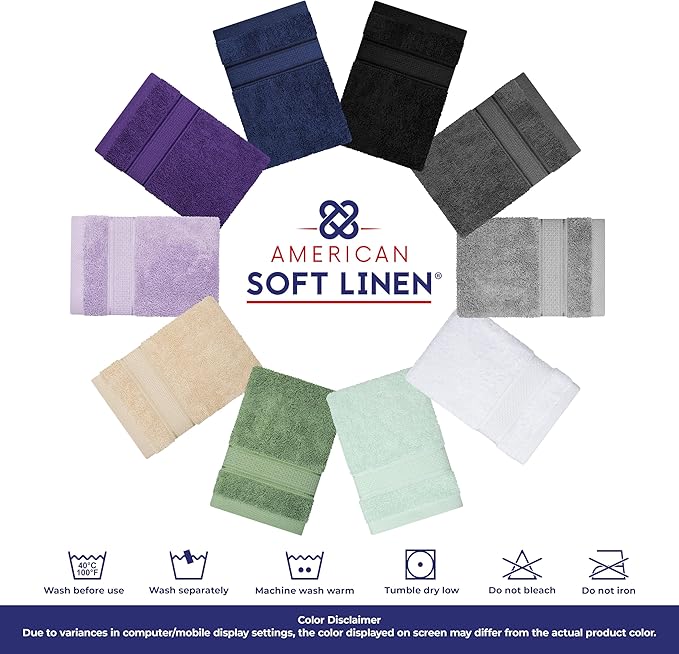 American Soft Linen Salem Turkish Bath Towel Set, 100% Cotton 600 GSM 6 Piece Towels for Bathroom, 2 Bath Towels 2 Hand Towels 2 Washcloths, White