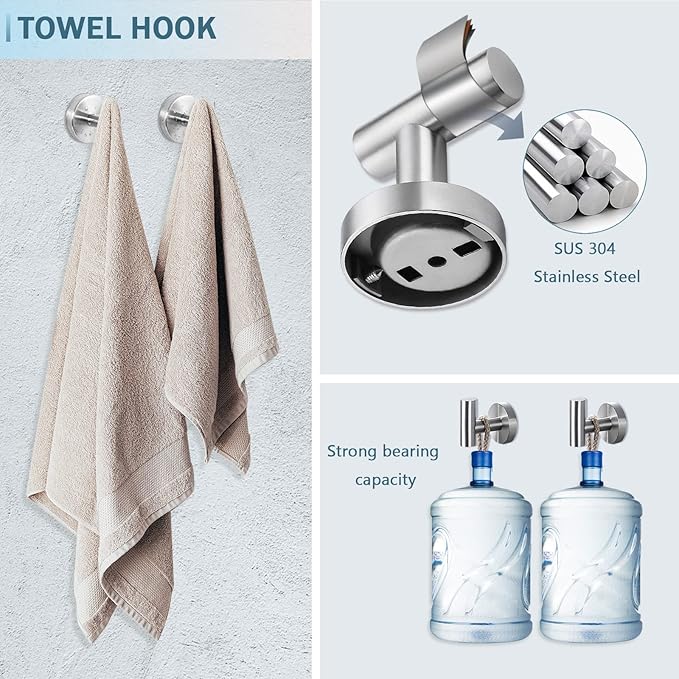 Cilee 10 Piece Brushed Nickel Bathroom Hardware Set, 24 inch Brushed Nickel Towel bar Towel Ring Toilet Paper Holder Robe Towel Hook, SUS304 Stainless Steel Bathroom Accessory Set