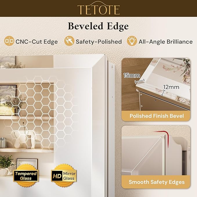 TETOTE 48 x 32 Medicine Cabinet with Tempered Beveled Mirror Silver Vanity Mirror with Storage Aluminum Cabinet DTC Hinges, Stepless Adjustable Shelves, Recessed/Surface-Mounted
