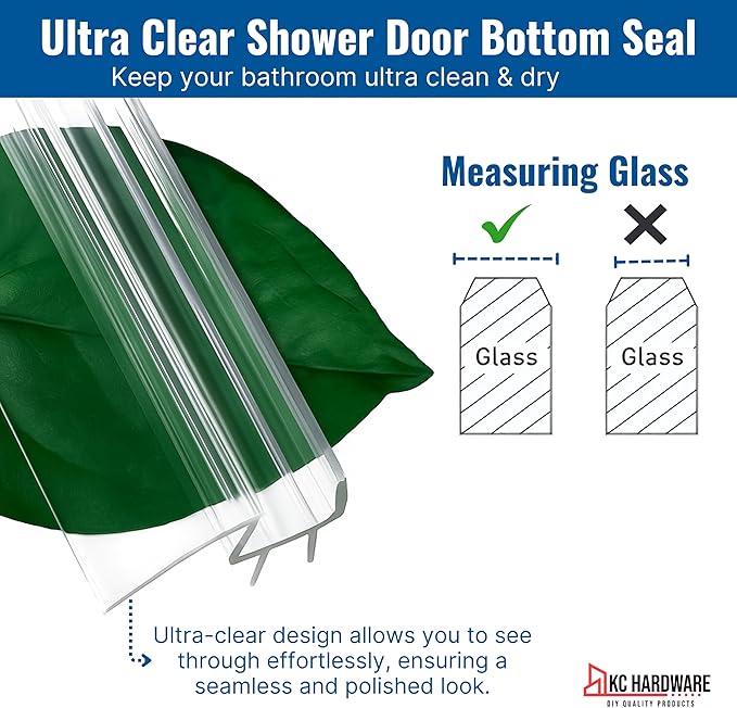 KC Hardware Frameless Shower Door Bottom Seal Strip with Drip Rail - Shower Door Seal Sweep for 3/8 Inch Thick Glass - Acts as a Leak Guard to Prevent Water Leaks - 36 Inch - Ultra Clear - Pack of 2