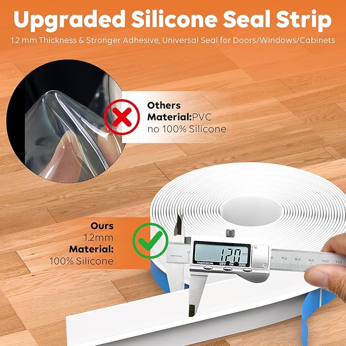 T-Shaped Silicone Door Weather Stripping for Side, 1.37 in x 20 Ft Door Draft Stopper Shower Seal Strip for Door Frame & Windows and Shower Sweep Gaps(White)