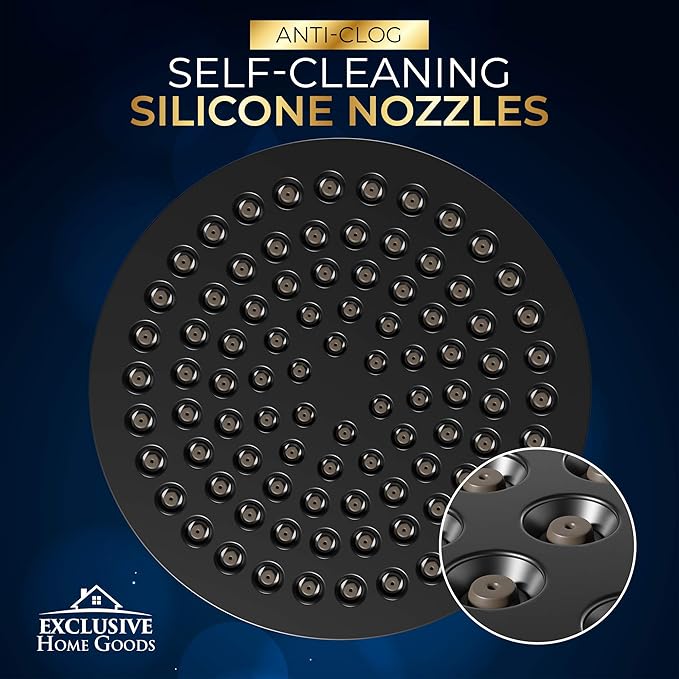 Heatsistence Rainfall Shower Head - 6" High Pressure Shower Heads 2.5 GPM Matte Black Shower Head with Anti-Clog 90 Rubber Jets - 360° Rotation Adjustable Shower Head - Rustproof Bathroom Shower Head