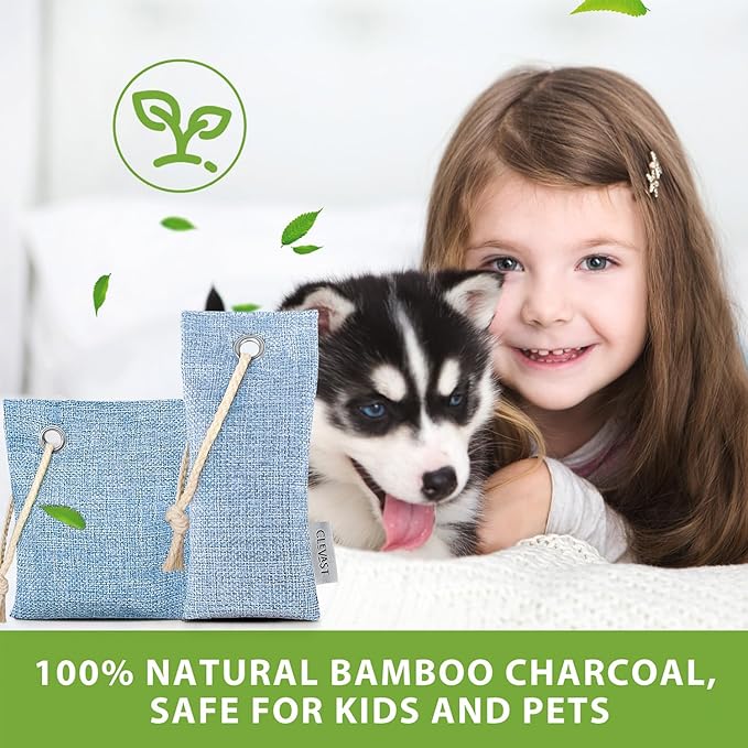 CLEVAST 16 Pack Activated Bamboo Charcoal Air Purifying Bags(8x100g, 8x50g), Natural Fresh Odor Absorber, Deodorizer and Moisture Eliminator, Air Purifier Bags for Home, Closet, Car Air freshener