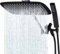 G-Promise All Metal 16 Inch Dual Square Shower Head with Handheld Spray Combo, Rain Shower Head, Adjustable Extension Arm, 3-Way Diverter, 71 Inch Extra Long Hose - A Bathroom Upgrade (Matte Black)