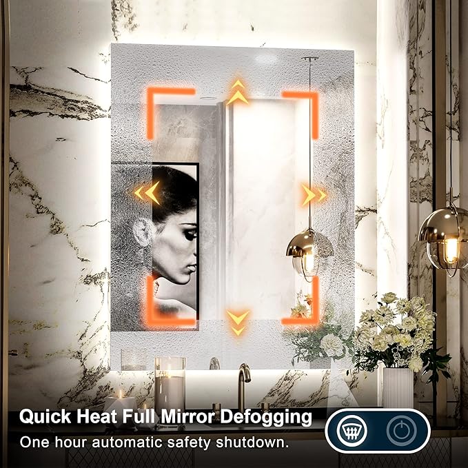 TETOTE 36 x 28 LED Backlit Bathroom Vanity Mirror with Light,3Color White/Warm/Natural,Anti-Fog Lighted Mirror,Dimmable,Wall Mounted