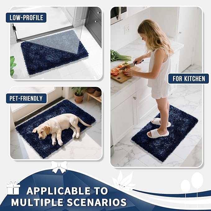Yimobra Large Bathroom Rug Non Slip 36x24 Inch, Extra Thick Soft Absorbent Chenille Bath Mat, Machine Washable Quick Dry Bath Rugs for Bathroom Floor, Tub and Shower, Home Decor Accessories, Navy Blue