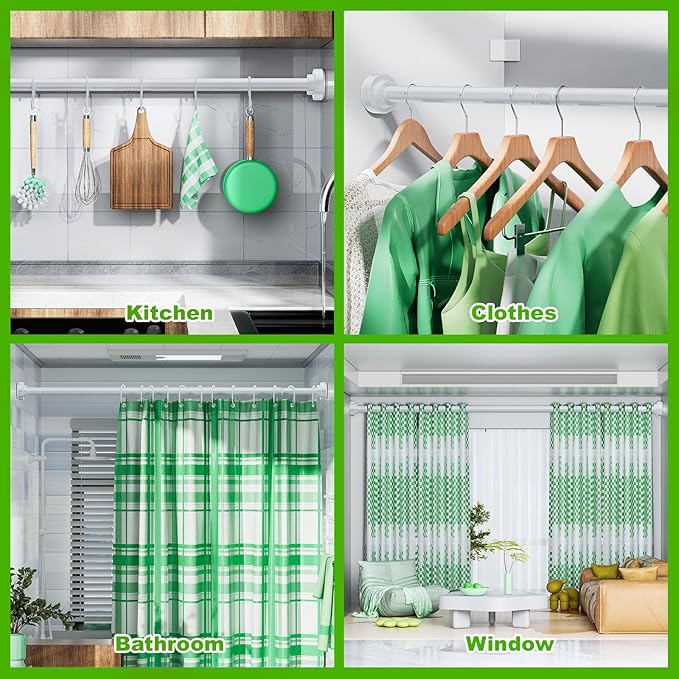 Ausemku Shower Curtain Rod - 32-104 Inch Rustproof Tension Rod, Non-Slip Spring Design, No Drilling Adjustable Curtain Rod for Bathroom, Kitchen, and Closet（White）