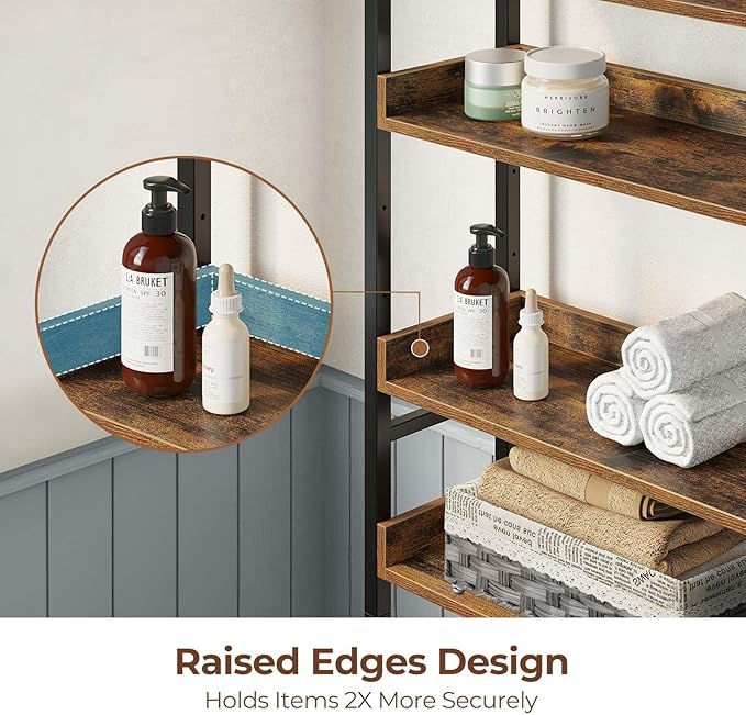 Rolanstar Over The Toilet Storage Rack, 3-Tier Bathroom Space Saver with Adjustable Shelves, Bathroom Organizer for Bathroom, Washroom, Rustic Brown