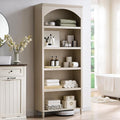 76" Tall Arched Bathroom Storage Cabinet, 5 Tiers Large Farmhouse Arched Cabinet w/Adjustable Shelves, Modern Wooden Storage Cabinet for Bathroom, Living Room, Entryway, Study Room (Cream)