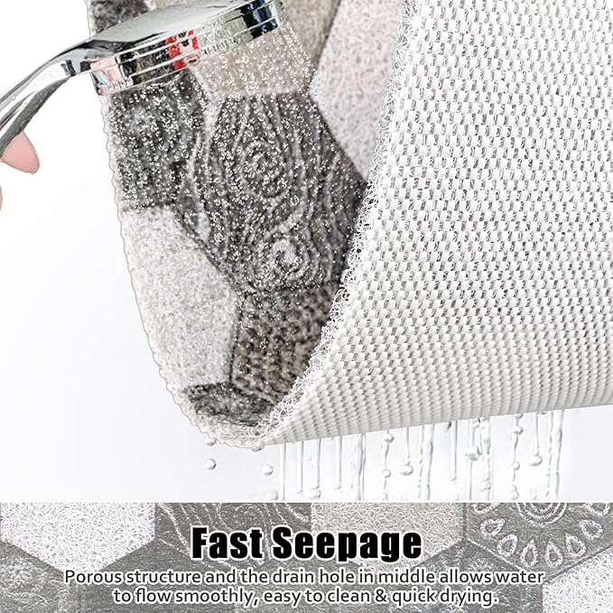 Square Shower Mat Non Slip: 31x31 Inch Extra Large Shower Floor Mat with Drain Hole in Middle - Soft PVC Loofah Bath Mat for Shower - Anti Slip Shower Stall Mat for Elderly and Kids