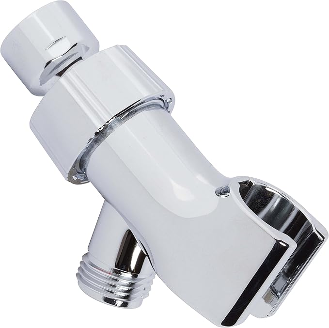 Shower Arm Bracket - Adjustable Handheld Shower Arm Mount & Holder with Brass Connector - Indoor and Outdoor Modern Bath Spa Fixture - Chrome
