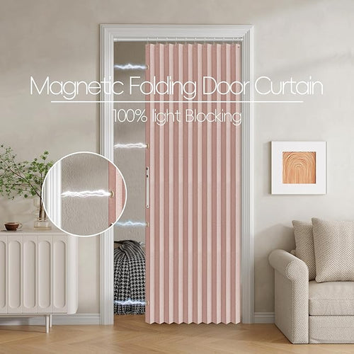 100% Blackout Fabric Folding Door Curtain with Magnetic Closure - Accordion Style for Sliding Doors, Closets,Wardrobe and Temporary Door Solutions Doorway Curtains（W42 x L78, Pink，1 Panel）