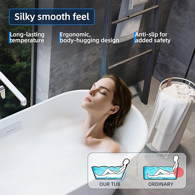 67 Inch Freestanding Bathtub, Acrylic Soaking Bathtub with Chrome Drain and Overflow, Standalone Ergonomic Tub for Bathroom Relaxation, Deep Design for Family and Guest Use