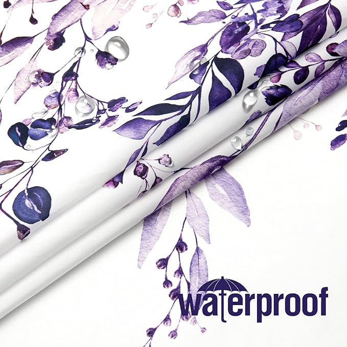 Gibelle Small Stall Shower Curtain 36 x 72, Narrow Purple Floral Shower Curtain for Bathroom, Watercolor Plant Eucalyptus Leaves Fabric Shower Curtain Set