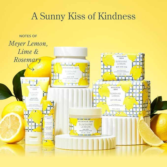 Beekman 1802 Goat Milk Body Soap Bar, Sunshine Lemon - Scented - 9 oz - Nourishes, Moisturizes & Hydrates - 100% Vegetable Soap with Lactic Acid - Good for Sensitive Skin - Cruelty Free