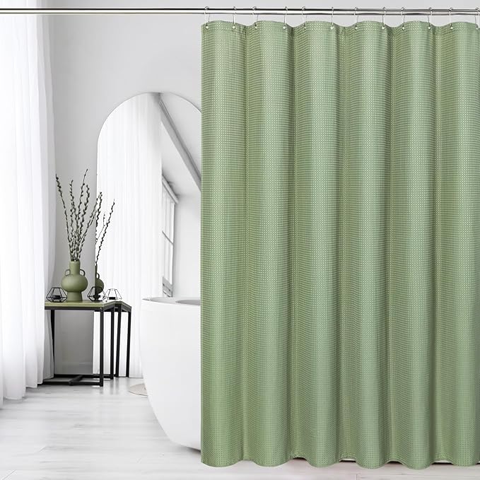 Gibelle Small Stall Shower Curtain 36 x 72, Narrow Half Waffle Weave Textured Fabric Shower Curtain for Bathroom, Water Repellent, Machine Washable, Sage Green
