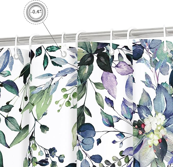 Gibelle Extra Long Shower Curtain 72 x 84, Green Eucalyptus Leaves Shower Curtain, Watercolor Floral Plant Bathroom Curtains Shower Set